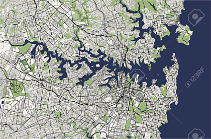 Vector map of the city of Sydney, New South Wales, Australia