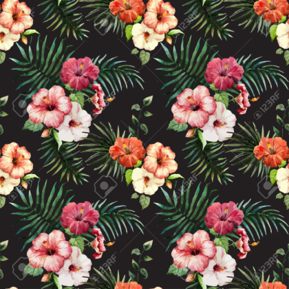 Pattern with tropic leaves & flowers
