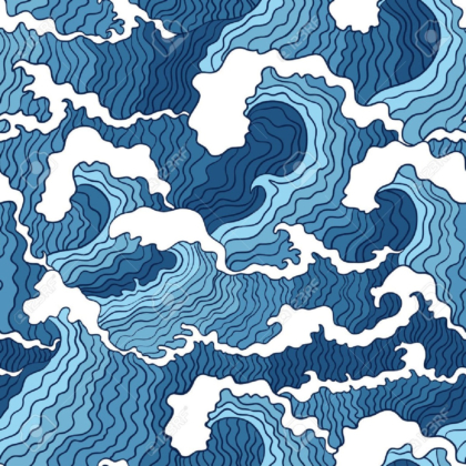 Japanese abstract blue and white wave pattern