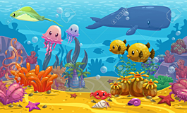 Underwater cartoon vector illustration - misterwallpaper.com.au