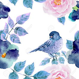 Blue flowers and birds - misterwallpaper.com.au