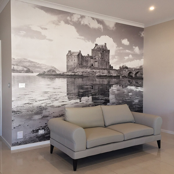 Scottish castle on custom printed wallpaper