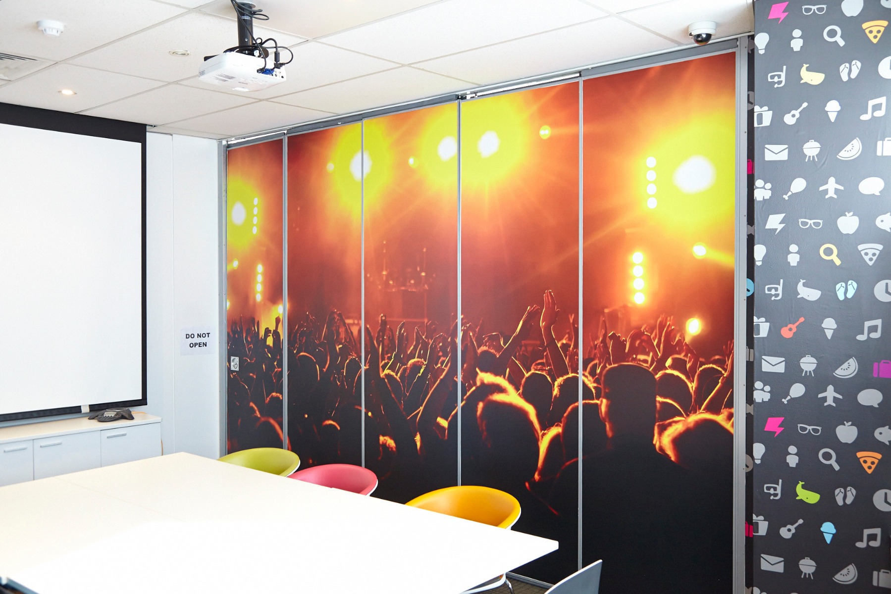 Media room in Sydney CBD office with removable wallpaper