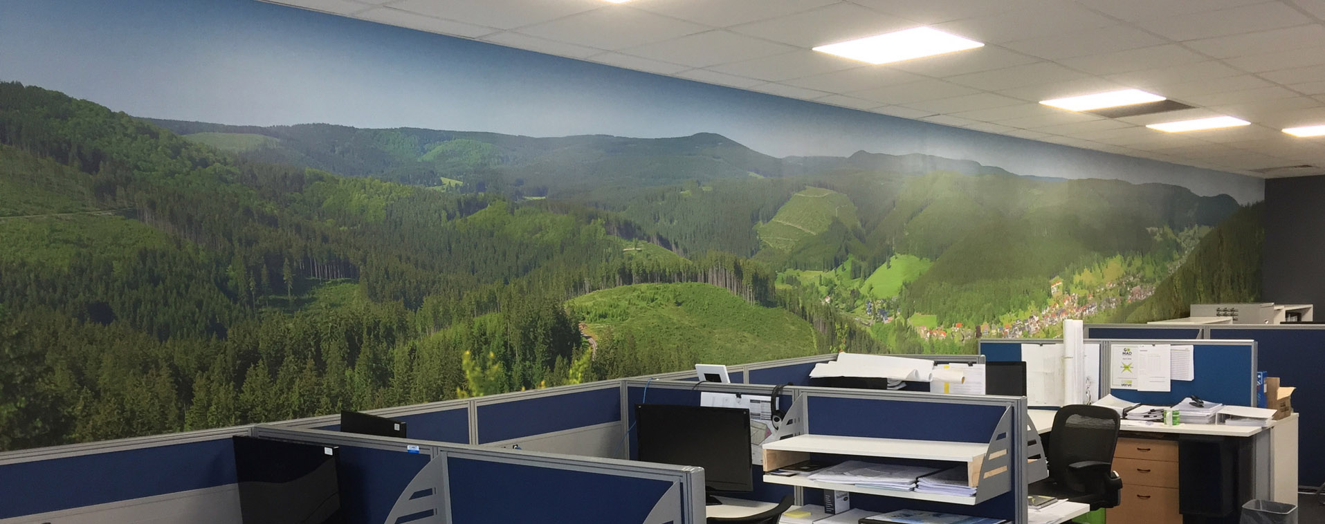 Office with custom printed wallpaper